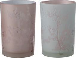 J-Line windlicht Sakura - glas - roze - large - 2 stuks