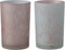 J-Line windlicht Sakura - glas - roze - large - 2 stuks