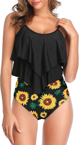 2-delige bikiniset met hoge taille voor dames, broekje met lange volants