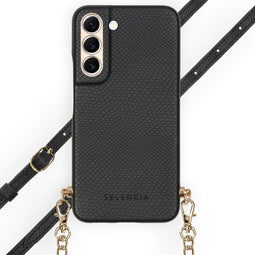 Selencia Hoesje Geschikt voor Samsung Galaxy S22 Hoesje Met Koord - Selencia Aina Slang Hoesje met koord - Zwart