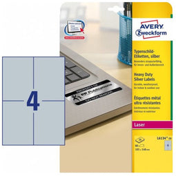 Avery L6134-20 - Etiketten voor typeplaatjes 105 x 148 mm - Slijtvast en olie- en UV-bestendig - Zilver (80 stuks)