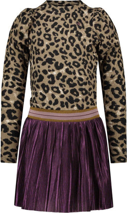 Like Flo F208-5801 - Meisjes Jurk - Pofmouwen met metallic plissé rok - Plum-cerise