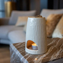 Scentchips® Rib - Waxbrander - Geurbrander - Amberblokjes Brander - Oliebrander - Wax Melts Brander - Aromabrander - Ook Geschikt Voor Essentiële Oliën - Geurolie - Waxmelts - Zandkleurig