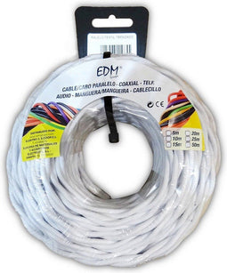 EDM Kabel - Gevlochten Textiel - 2 x 1,5 mm - Wit - 25 m