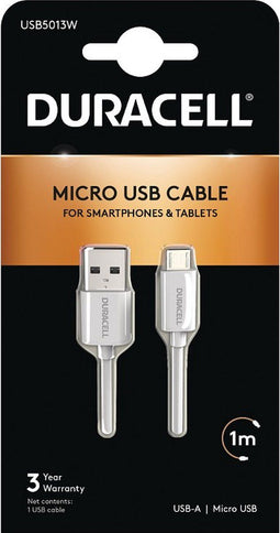 Duracell 1m USB - microUSB Kabel - Sync en opladen - Wit