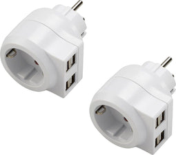 Sygonix SY-4499400 Tussenstekker Met USB Wit Set van 2 stuks