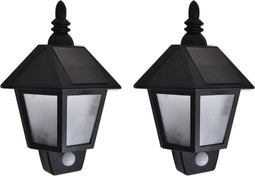 Solar-wandlampen 2 st met bewegingsensor zwart