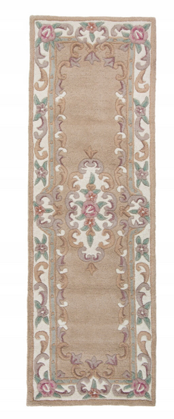 Flair Rugs Lotus Premium Aubusson Fawn - Wollen Tapijt - Handgeweven - Beige/Bruin 67x210 cm