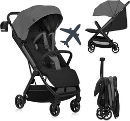 Lionelo Julie Air - Ultralichte Buggy - Auto-Folding Compact - 7,5 kg - Verstelbare Rugleuning - XXL Zonnescherm UPF50+ - Onderhoudsvrije Wielen - Grijs