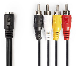 Nedis CAGP20475BK02 - Stereo audiokabel 5-pin DIN naar 4x RCA - 20cm - Zwart
