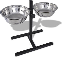 vidaXL Verstelbare dubbele honden / katten voederbak (2 x 1.6L RVS bakken)