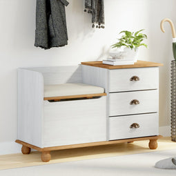 vidaXL - Hal - Opslagbank - ASKIM - Wit - 100x39x62 - cm - Massief - Vurenhout