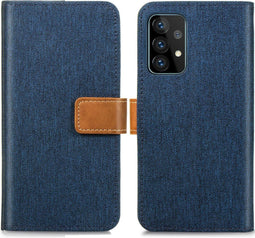 iMoshion Hoesje Geschikt voor Samsung Galaxy A52 (4G) / A52s / A52 (5G) Hoesje Met Pasjeshouder - iMoshion Luxe Canvas Bookcase - Donkerblauw