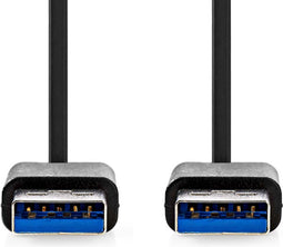 Nedis USB-Kabel - USB 3.2 Gen 1 - USB-A Male - USB-A Male - 5 Gbps - Vernikkeld - 2.00 m - Rond - PVC - Zwart - Doos