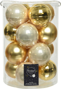 Kerstbal glas d8 cm parel/goud 16st kerst