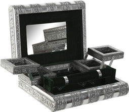 Items Sieradenkistje Emirates - 22 x 19 x 8 cm - Zilver - Juwelenkistje met deksel - sorteer vakjes - Luxe opbergdoos