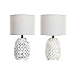 Bureaulamp DKD Home Decor Koper Wit Keramiek 220 V 40 W (24 x 24 x 40 cm) (2 Stuks)