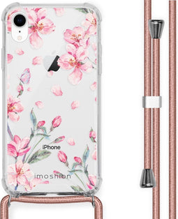 iMoshion Hoesje Geschikt voor iPhone Xr Hoesje Met Koord - iMoshion Design Hoesje met Koord - Roze / Transparant / Blossom Watercolor