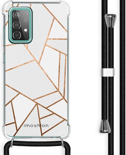 iMoshion Hoesje Geschikt voor Samsung Galaxy A52 (4G) / A52s / A52 (5G) Hoesje Met Koord - iMoshion Design Hoesje met Koord - Wit / Meerkleurig / Goud / White Graphic