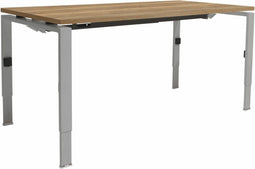 Linesto N4 bureau, hoogte instelbaar (65-85cm) met 180x80cm Honey Castello zwevend 25mm blad en wit (RAL9010) vierpoot N-frame (poot rechthoekig 66 x 26 mm.), (met geïntegreerde kabelgoot)