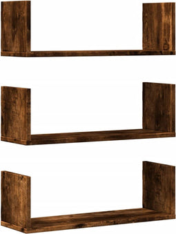 vidaXL - Wandschappen - 3 - st - 58x18x18 - cm - bewerkt - hout - gerookt - eikenkleurig