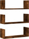 vidaXL - Wandschappen - 3 - st - 58x18x18 - cm - bewerkt - hout - gerookt - eikenkleurig