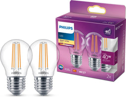 Philips energiezuinige LED Kogellamp Transparant - 40 W - E27 - warmwit licht - 2 stuks - Bespaar op energiekosten