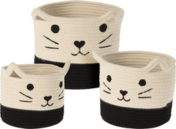 Manden set van 3 - Opbergmand - Kat - Mand - Zwart/wit - Katoen