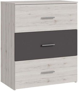 Ladekast - ADRIA - 3 laden - Essen eiken / Massief grijs - 75,2 x 41,3 x 89,7 cm