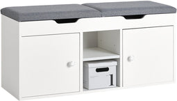 SoBuy FSR96-W - Schoenenbank - Gewatteerd kussen 2 planken 2 deuren - Wit