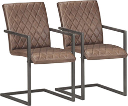 vidaXL - Eetkamerstoelen - 2 - st - echt - leer - bruin