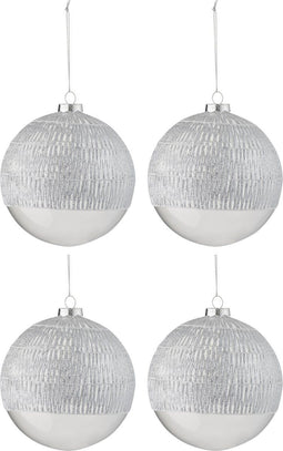 J-Line kerstbal Lijn - glas - transparant - zilver - large - doos van 4