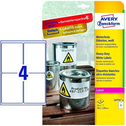 Avery L4774-8 - Folie-etiketten 99,1 x 139 mm - Weerbestendig - Wit (32 stuks)