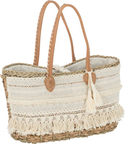J-Line strandtas Kant + Kwast - jute - naturel/wit - small
