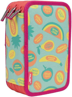 Driedubbele Pennenzak Milan Frutikis Groen (19,5 x 13 x 7,5 cm)