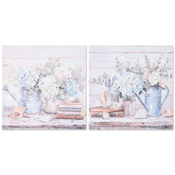 Schilderij Home ESPRIT Blauw Grijs Shabby Chic Hortensia 60 x 3 x 60 cm (2 Stuks)
