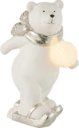 J-Line figuur IjsBeer Staand - polyresin - wit/zilver - large - LED lichtjes