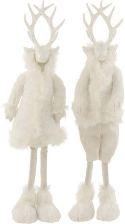 J-Line kerstfiguur Rendier Winter - polyresin/textiel - wit - small - 2 stuks