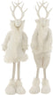 J-Line kerstfiguur Rendier Winter - polyresin/textiel - wit - small - 2 stuks