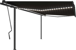 vidaXL - Luifel - handmatig - uittrekbaar - met - LED - 4,5x3,5 - m - antracietkleurig