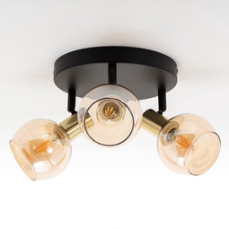 LumenXL Oakland - Plafondspot 3-lichts - Mat zwart met zandgouden en amberkleurig glas