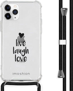 iMoshion iPhone 11 Pro - Hoesje met Koord - Verstelbaar Koord - Zwart / Live Laugh Love