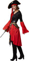 dressforfun - Vrouwenkostuum piratenkoningin XL - Jurk met veter en hoed - zwart / rood
