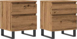 vidaXL - Nachtkastjes - 2 - st - 40x35x50cm - bewerkt - hout - artisanaal - eikenkleur