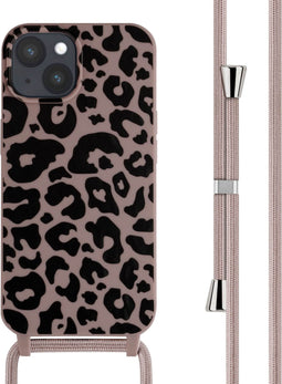 imoshion Hoesje Geschikt voor iPhone 15 Hoesje Met Koord - imoshion Siliconen design hoesje met koord - Roze / Animal Pink