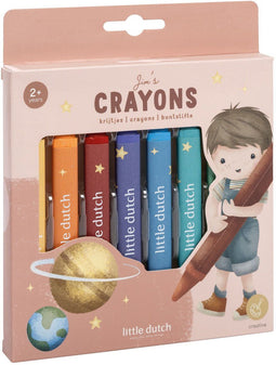 Little Dutch Jim & Friends - Waskrijtjes - 8 dikke driehoekige krijtjes - Bevorderlijke grip (8 stuks)