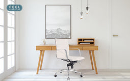Feel Furniture - Luxe Executive bureaustoel van 100% rundleer - Lage rugleuning - Wit