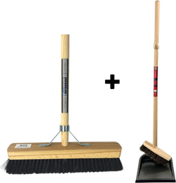 Synx Tools bezem Binnenbezem 40 cm en Stoffer en blik met lange steel 97 cm - Paardenhaar / zaalveger - Classic- - Hout/Metaal