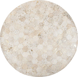 ZEYTIN - Patchwork vloerkleed - Beige - 140 cm - Koeienhuid leer