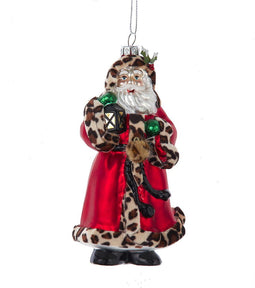 6.5 inch Glass Santa W/Fabric Leopard Trim Holding Lamp Orn 8,89x6,...